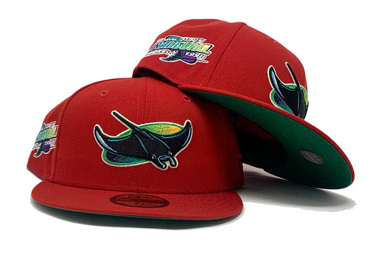 TAMPA BAY DEVIL RAYS 1998 INAUGURAL SEASON RED GREEN BRIM NEW ERA FITTED HAT