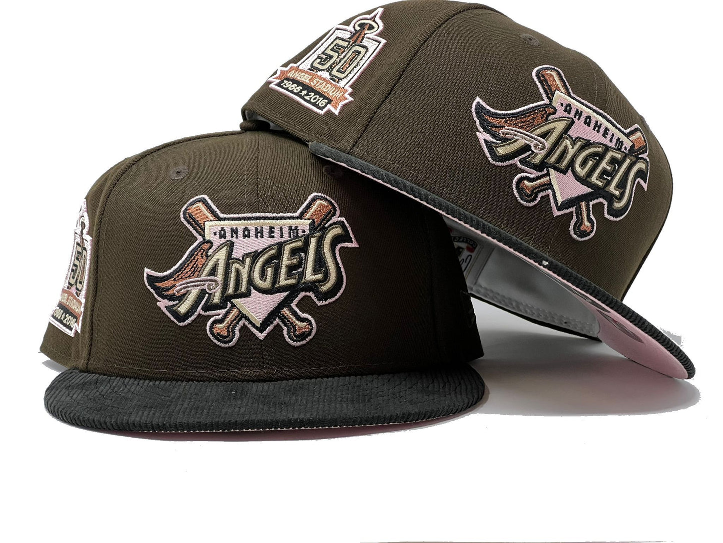 Anahiem  Angels 50th Anniversary Brown Black Corduory New Era Fitted Hat