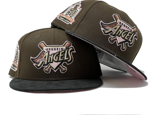 Anahiem  Angels 50th Anniversary Brown Black Corduory New Era Fitted Hat
