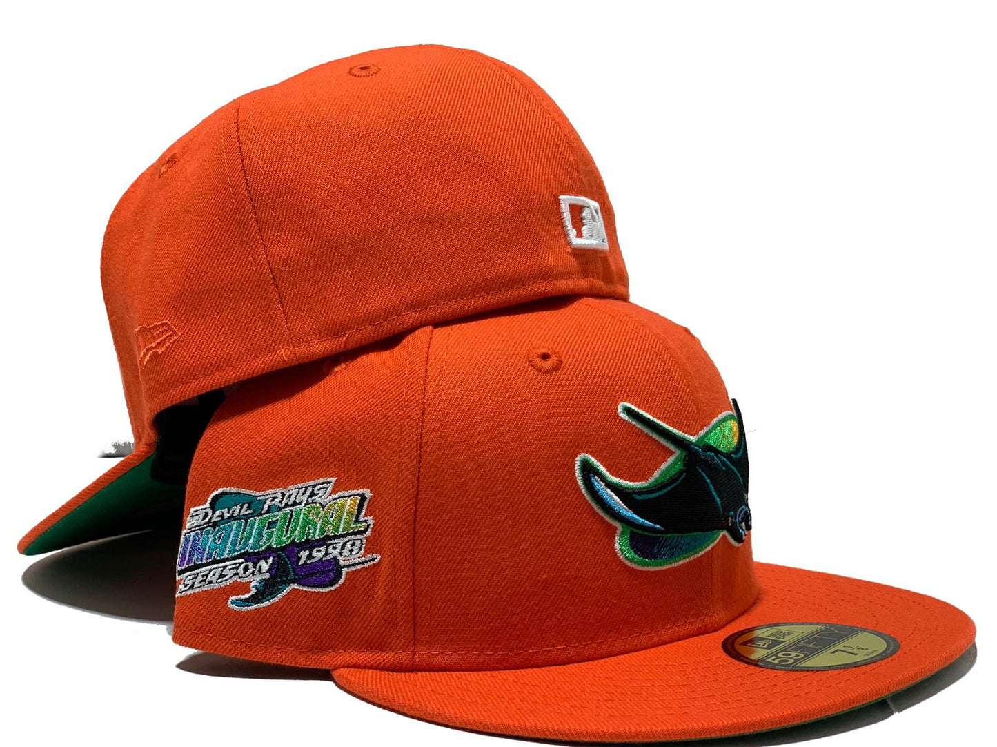 TAMPA BAY DEVIL RAYS 1998 INAUGURAL SEASON ORANGE GREEN BRIM NEW ERA FITTED HAT