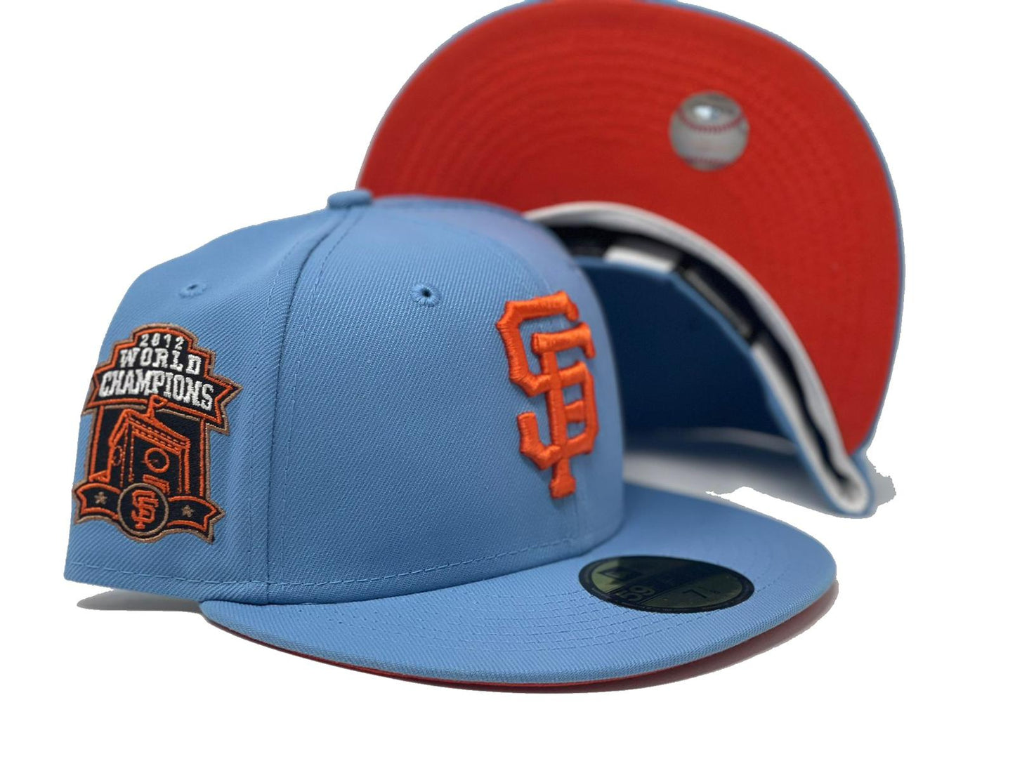 SAN FRANCISCO GIANTS 2012 WORLD CHAMPIONS SKY BLUE ORANGE BRIM NEW ERA FITTED HAT
