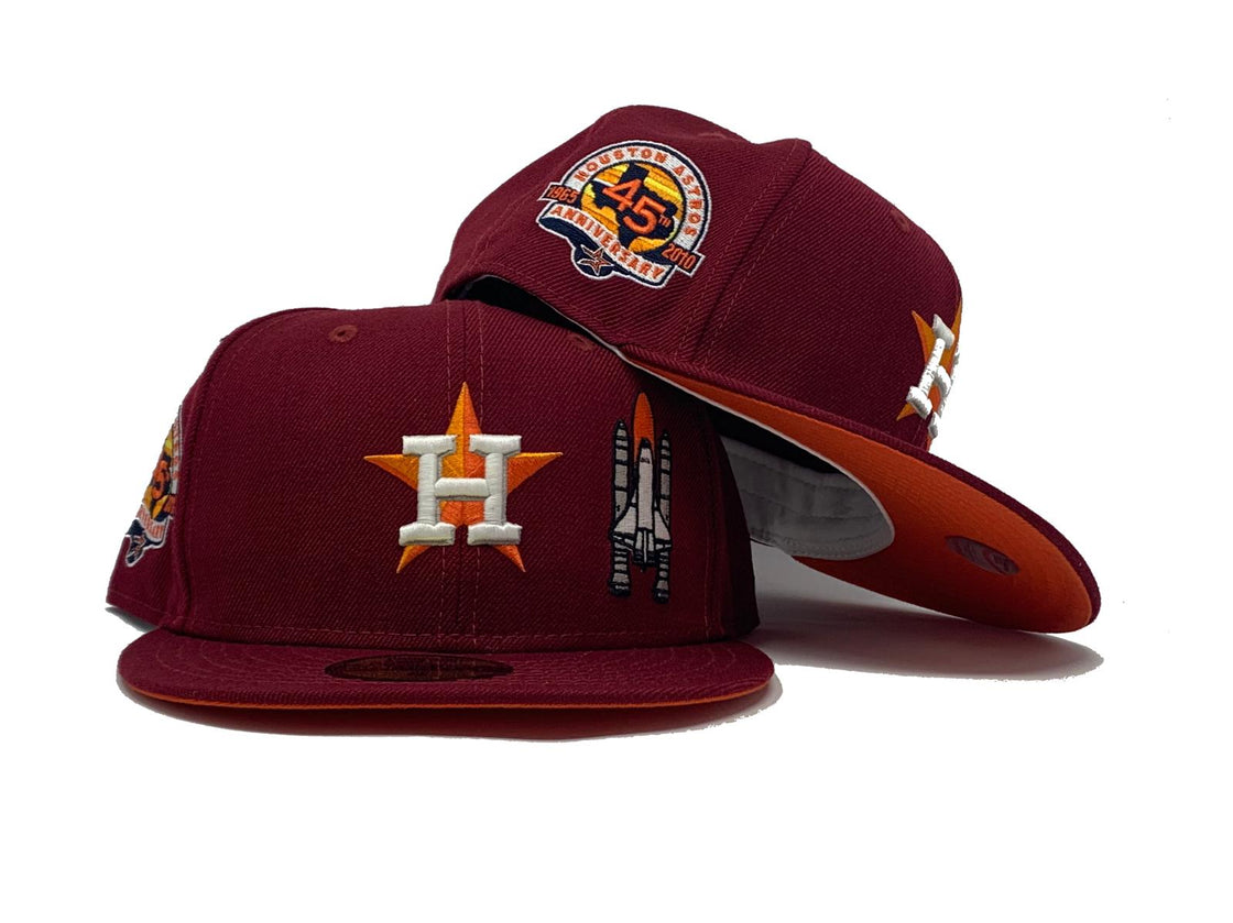 HOUSTON ASTROS 45TH ANNIVERSARY BURGUBDY ORANGE BRIM NEW ERA FITTED HAT