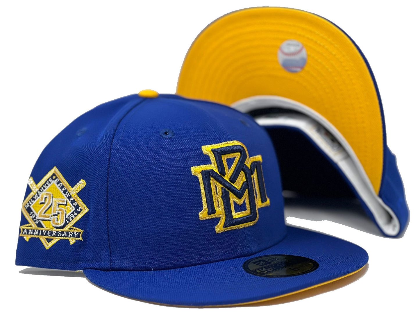MILWAUKEE BREWERS 25TH ANNIVERSARY LIGHT ROYAL YELLOW BRIM NEW ERA FITTED HAT