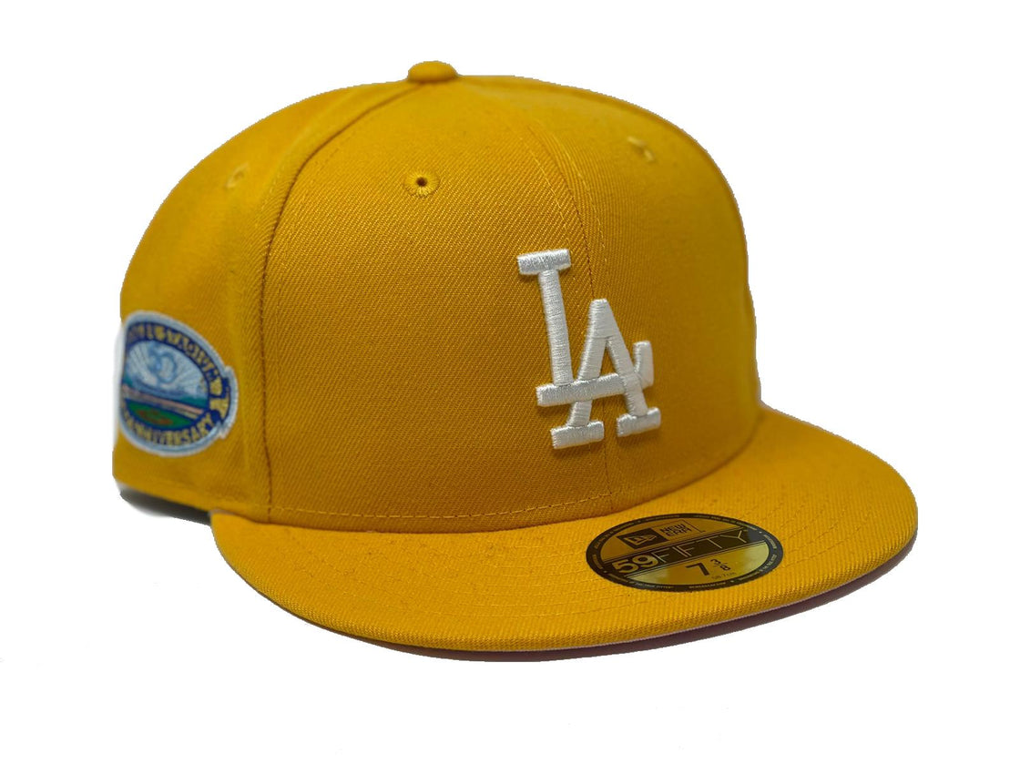 LOS ANGELES DODGERS 50TH ANNIVERSARY TAXI YELLOW PINK BRIM NEW ERA FITTED HAT