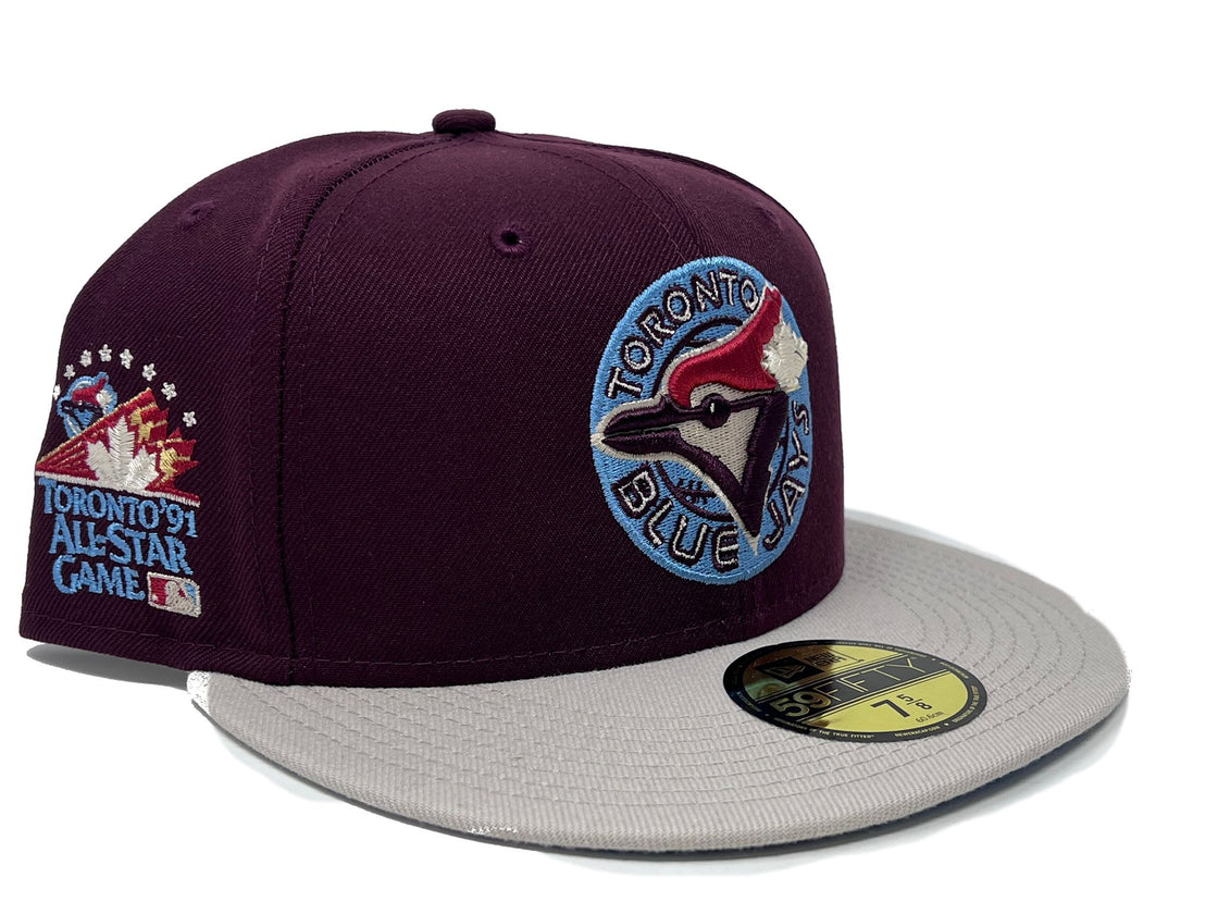TORONTO BLUE JAYS 1991 ALL STAR GAME MAROON OFF-WHITE SKY-BLUE BRIM NEW ERA FITTED HAT