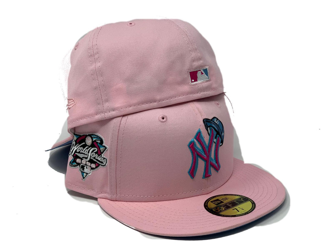 NEW YORK YANKEES 2000 WORLD SERIES LIGHT PINK ICY BRIM NEW ERA FITTED HAT