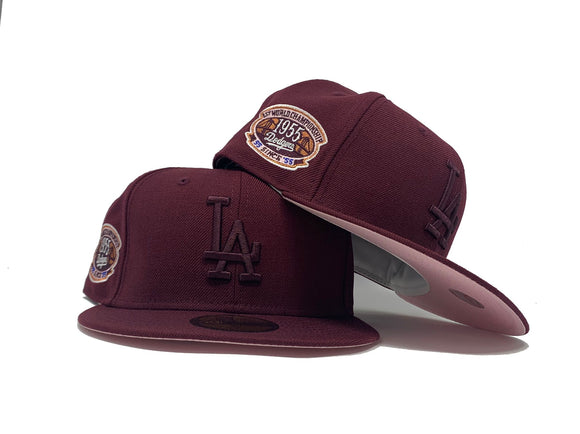 LOS ANGELES DODGERS 1955 WORLD CHAMPIONS MAROON PINK BRIM NEW ERA FITTED HAT