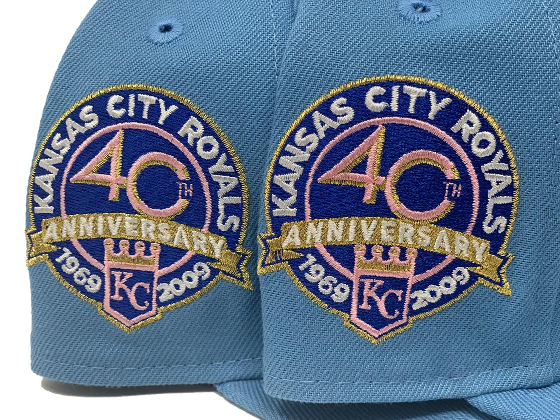 KANSAS CITY ROYALS 40TH ANNIVERSARY SKY BLUE PINK BRIM NEW ERA FITTED HAT