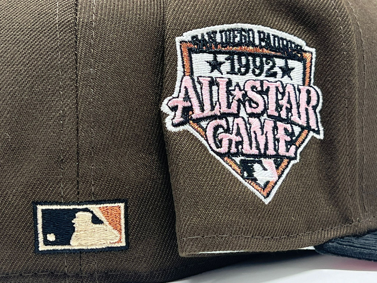 SAN DIEGO PADRES 1992 ALL STAR GAME BROWN BLACK CORDUROY VISOR PINK BRIM NEW ERA FITTED HAT