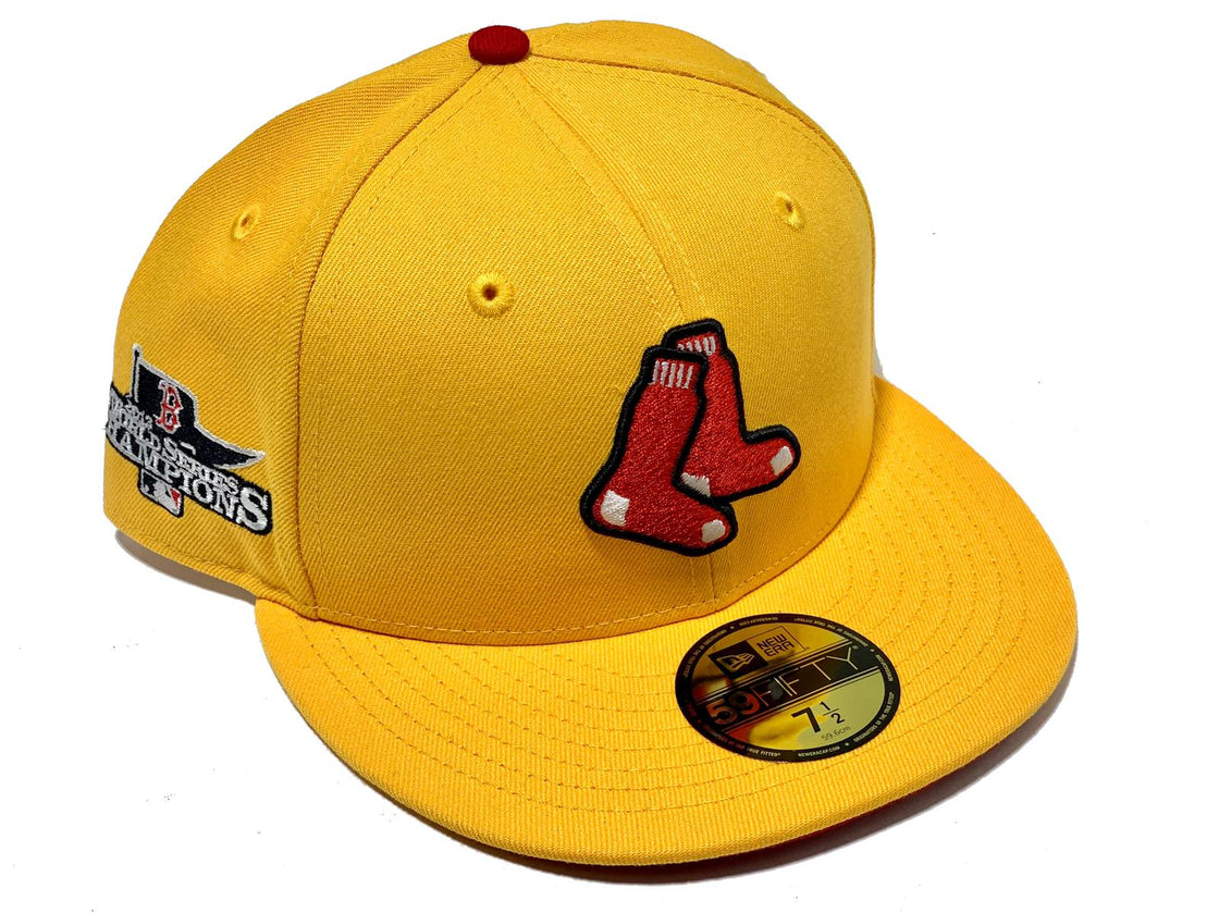 BOSTON RED SOX 2013 WORLD SERIES CHAMPIONSHIP TAXI YELLOW RED BRIM NEW ERA 59 FIFTY FITTED HAT