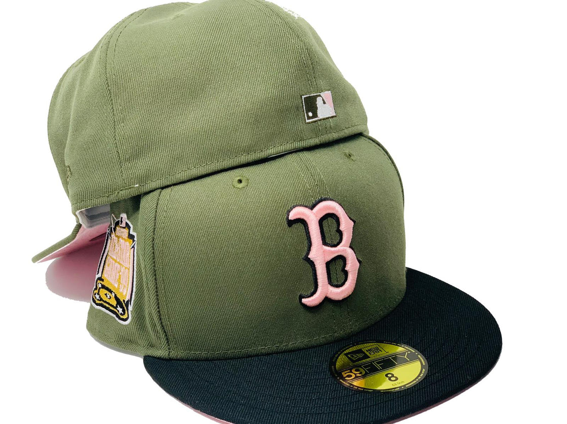 BOSTON RED SOX 1999 ALL STAR GAME OLIVE GREEN BLACK VISOR PINK BRIM NEW ERA FITTED HAT