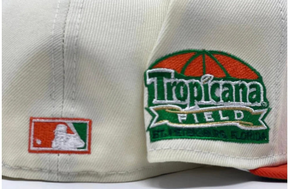 TAMPA BAY TROPICANA FIELD OFF WHITE ORANGE VISOR GREEN BRIM NEW ERA FITTED HAT