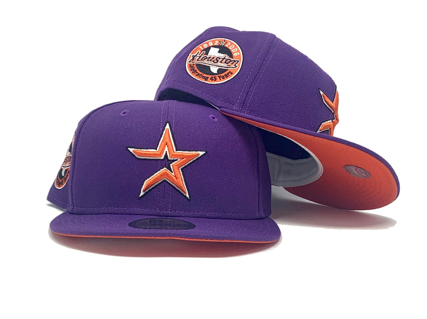 HOUSTON ASTROS 45TH ANNIVERSARY DEEP PURPLE ORANGE BRIM NEW ERA FITTED HAT