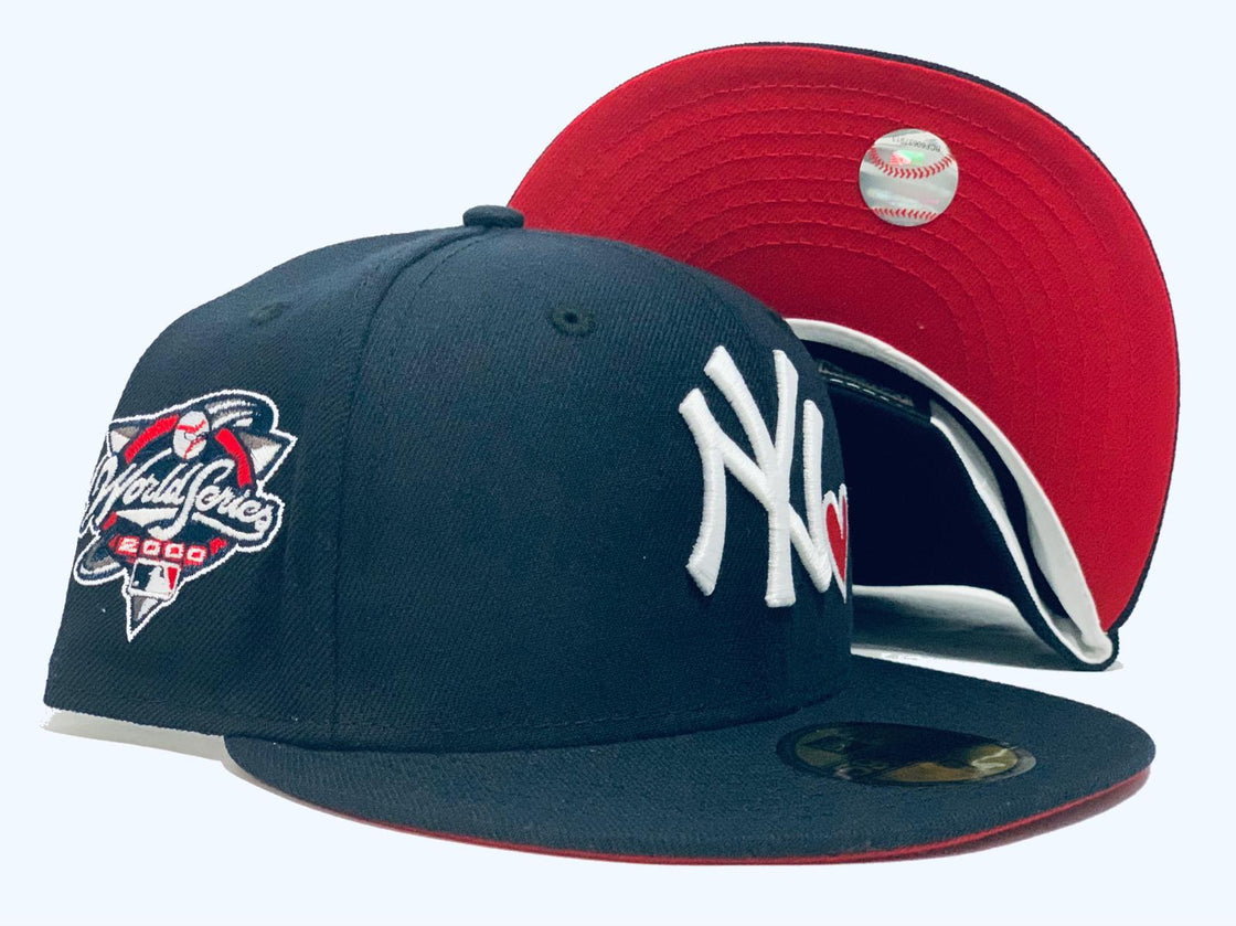 NEW YORK YANKEES WITH HEART 2000 WORLD SERIES NAVY BLUE RED BRIM NEW ERA FITTED HAT
