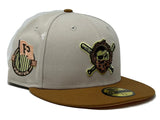 PITTSBURG PIRATES 1887 ESTABLISHED SIDE PATCH STONE CAMEL VISOR PEACH BRIM NEW ERA FITTED HAT