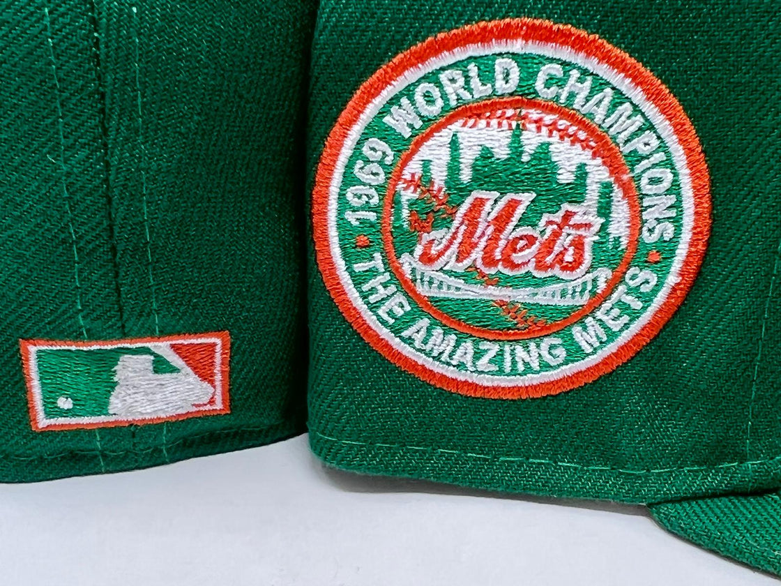 NEW YORK METS 1969 WORLD SERIES CHAMPION KELLY GREEN ORANGE BRIM NEW ERA FITTED HAT