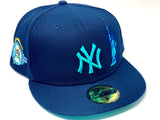 NEW YORK YANKEES STATUE OF LIBERTY 100TH ANNIVERSARY "CONTINENTAL AIRLINES" COLORWAY LIGHT NAVY AQUA BRIM NEW ERA FITTED HAT NEW ERA FITTED HAT