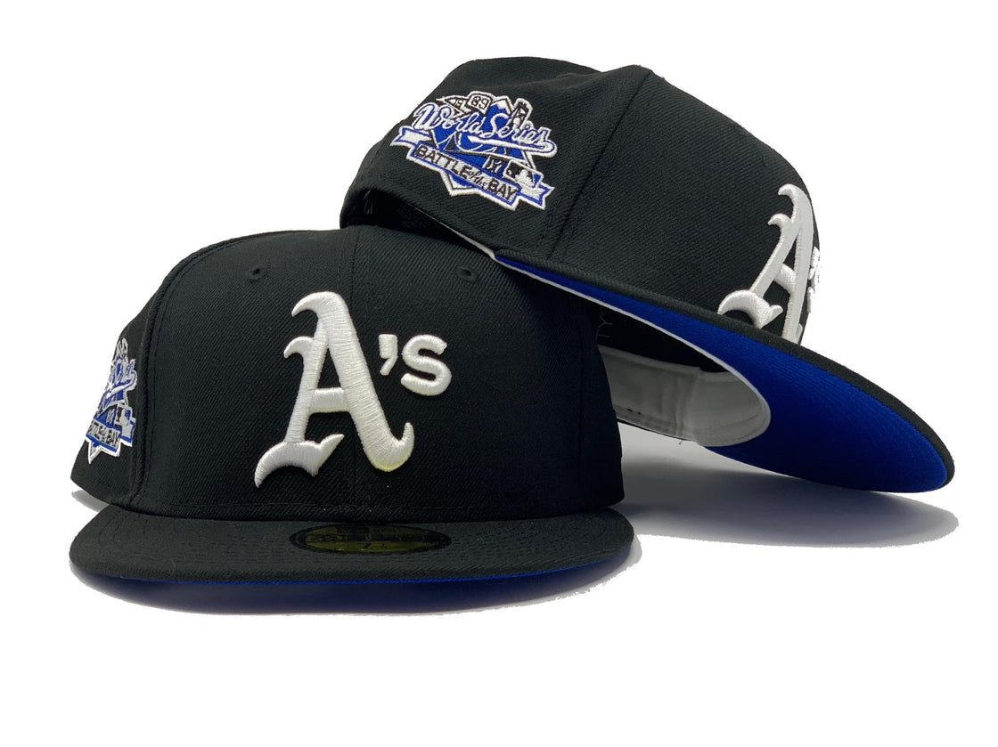 OAKLAND ATHLETICS 1989 BATTLE OF THE BAY BLACK ROYAL BRIM NEW ERA FITTED HAT