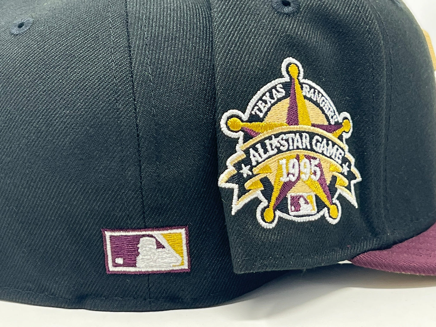 TEXAS RANGERS 1995 ALL STAR GAME BLACK MAROON VISOR VEGAS GOLD BRIM NEW ERA FITTED HAT