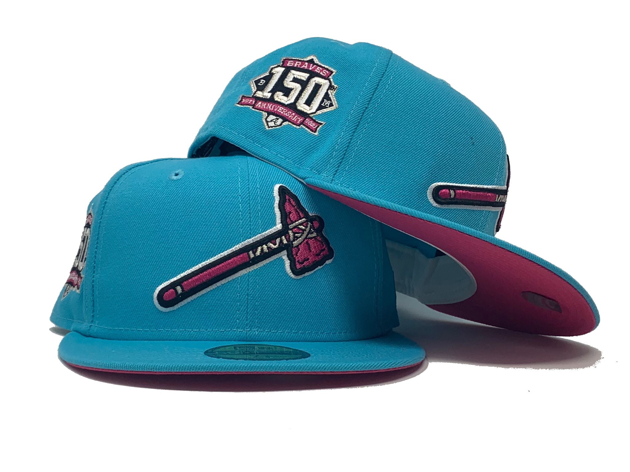 Atlanta Braves New Era 1995 World Series Pink Undervisor 59FIFTY Fitted Hat  - Light Blue