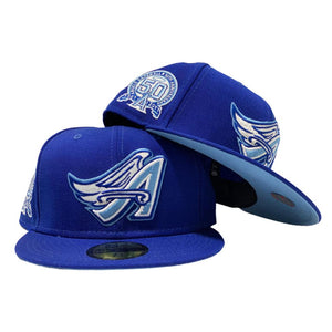 LOS ANGELES ANGELS 50TH ANNIVERSARY ROYAL ICY BRIM NEW ERA FITTED HAT