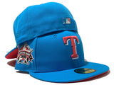 TEXAS RANGERS 1995 ALL STAR BRIGHT BLUE LAVA RED BRIM NEW ERA FITTED HAT