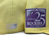 COLORADO ROCKIES 25TH ANNIVERSARY SOFT YELLOW WITH LAVENDER BRIM NEW ERA FITTED HAT