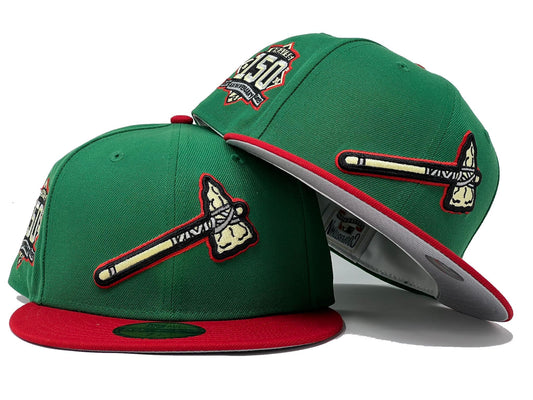 Atlanta Braves 150th Anniversary " Xmas Pack" Green Red Visor Gray Brim New Era Fitted Hat