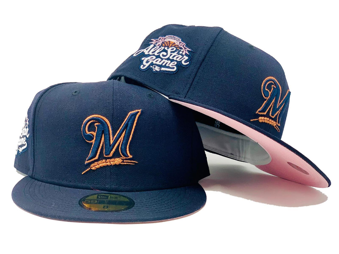 MILWAUKEE BREWERS 2002 ALL STAR GAME NAVY PINK BRIM NEW ERA FITTED HAT