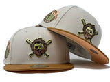 PITTSBURG PIRATES 1887 ESTABLISHED SIDE PATCH STONE CAMEL VISOR PEACH BRIM NEW ERA FITTED HAT