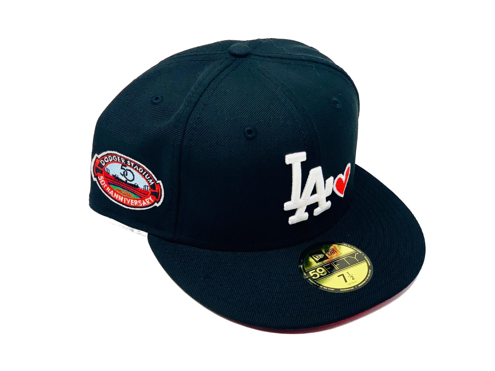 Dodgers Fitted New Era 59Fifty Stadium 50th Ann Black Hat Cap Red