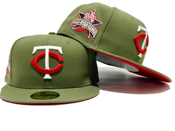 MINNESOTA TWINS 1985 ALL STAR GAME OLIVE GREEN RED BRIM NEW ERA FITTED HAT
