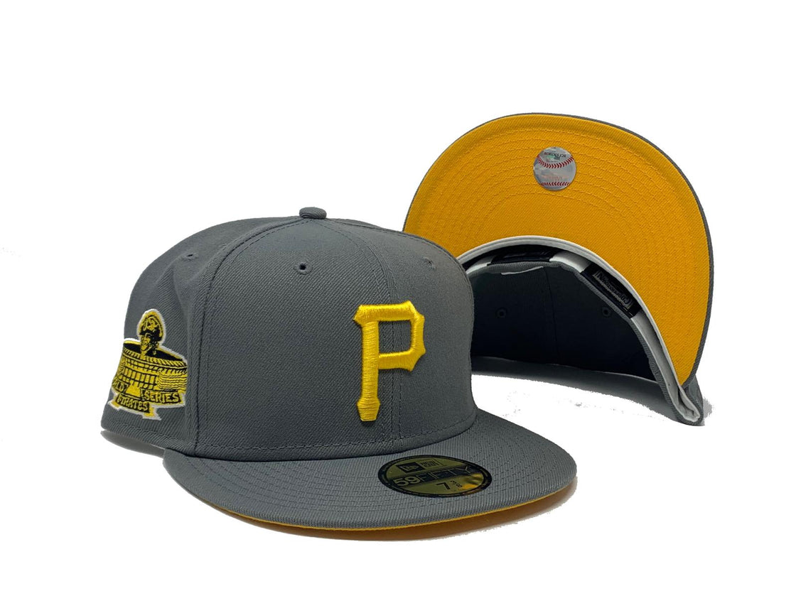 PITTSBURGH PIRATES 1971 WORLD SERIES STORM GRAY YELLOW BRIM NEW ERA FITTED HAT