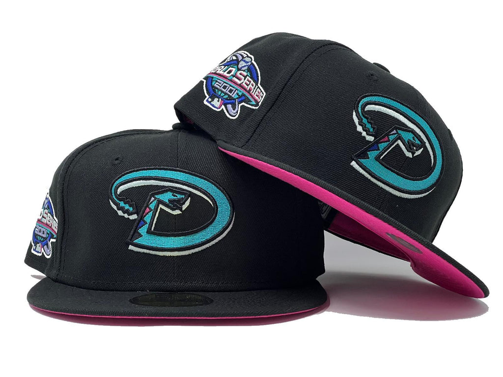 ARIZONA DIAMONDBACKS 2001 WORLD SERIES BLACK FUSION PINK BRIM NEW ERA FITTED HAT
