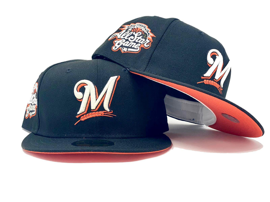 MILWAUKEE BREWERS 2002 ALL STAR GAME  BLACK ORANGE BRIM NEW ERA FITTED HAT