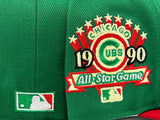 CHICAGO CUBS 1990 ALL STAR GAME "XMAS PACK" GREEN RED VISOR GRAY BRIM NEW ERA FITTED HAT