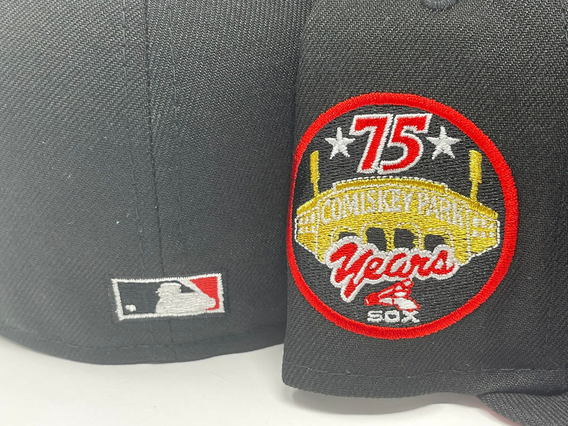 CHICAGO WHITE SOX 75TH ANNIVERSARY BLACK RED BRIM NEW ERA FITTED HAT