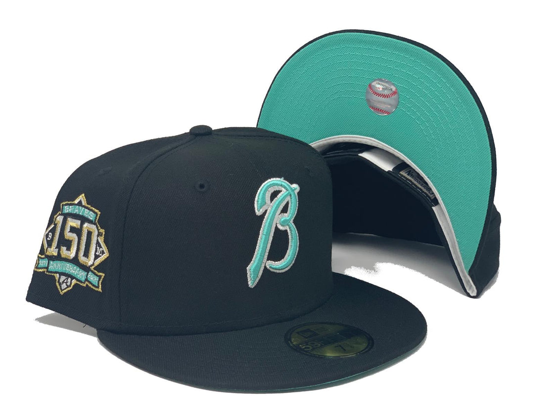 Black Atlanta Braves 150th Anniversary Ligature Front Logo Fitted Hat