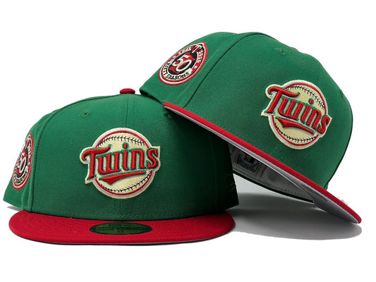 Minnesota Twins 50th Anniversary Green Red Visor Gray Brim New Era Fitted Hat