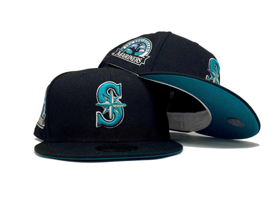 SEATTLE MARINERS 30TH ANNIVERSARY BLACK AQUA BRIM NEW  ERA FITTED HAT