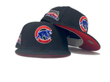 CHICAGO CUBS WRIGLEY FIELD BLACK RED BRIM NEW ERA FITTED HAT