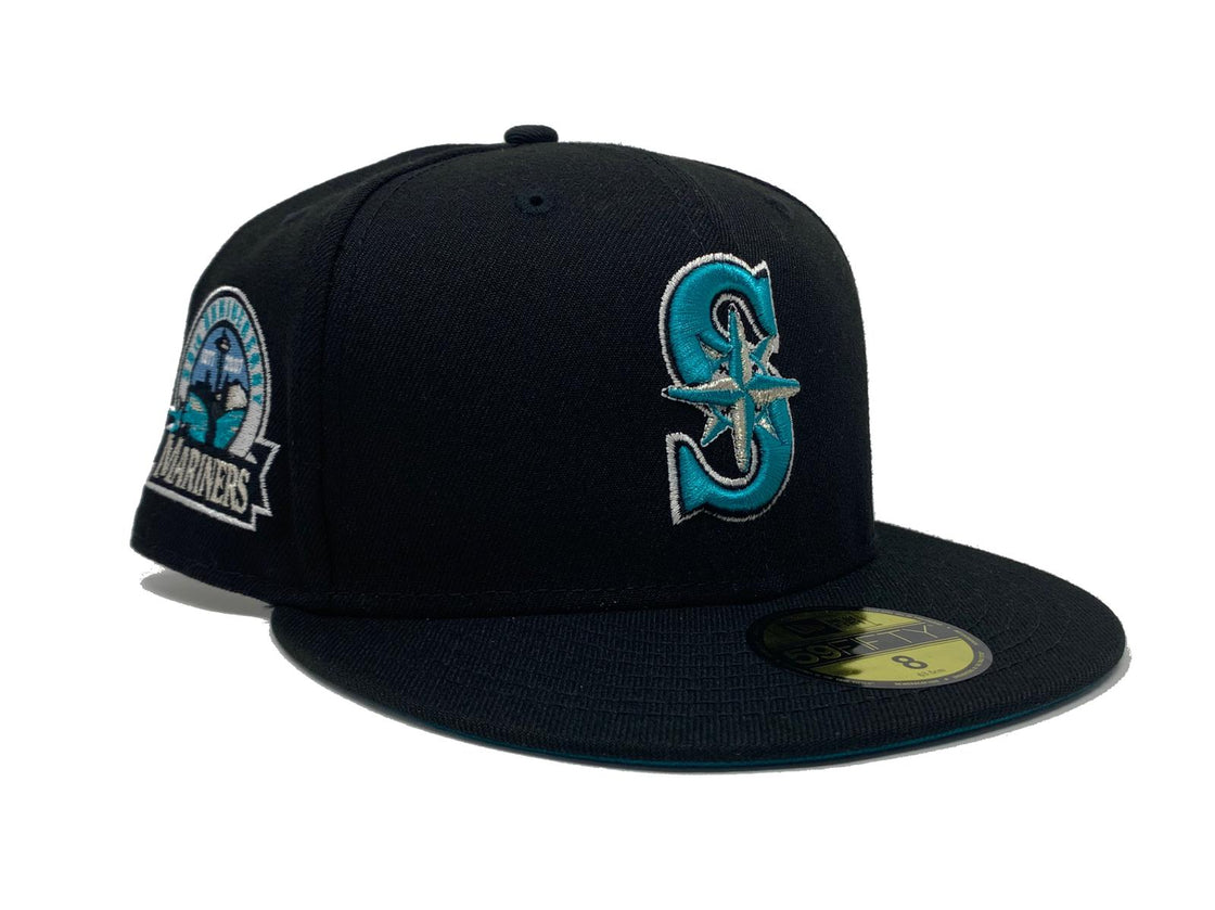 SEATTLE MARINERS 30TH ANNIVERSARY BLACK AQUA BRIM NEW  ERA FITTED HAT