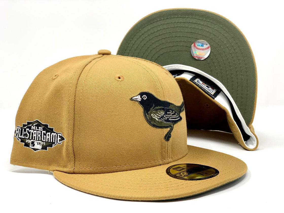 BALTIMORE ORIOLES 2011 ALL STAR GAME TAN OLIVE GREEN BRIM NEW ERA FITTED HAT