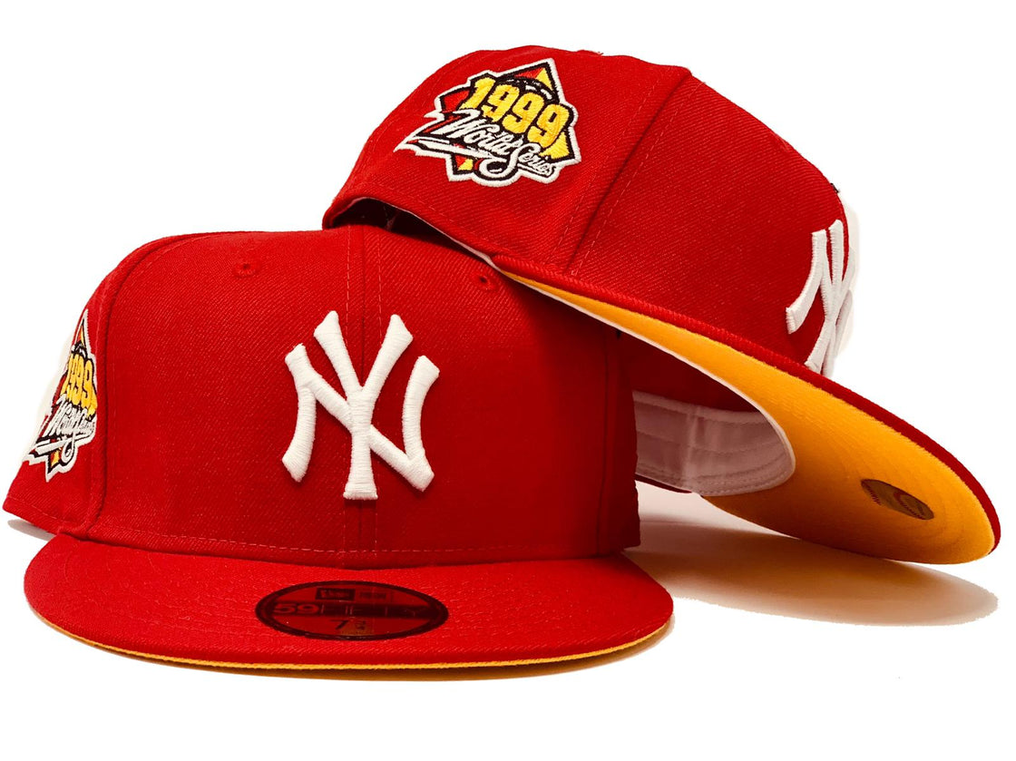 NEW YORK YANKEES 1999 WORLD SERIES RED YELLOW BRIM NEW ERA FITTED HAT