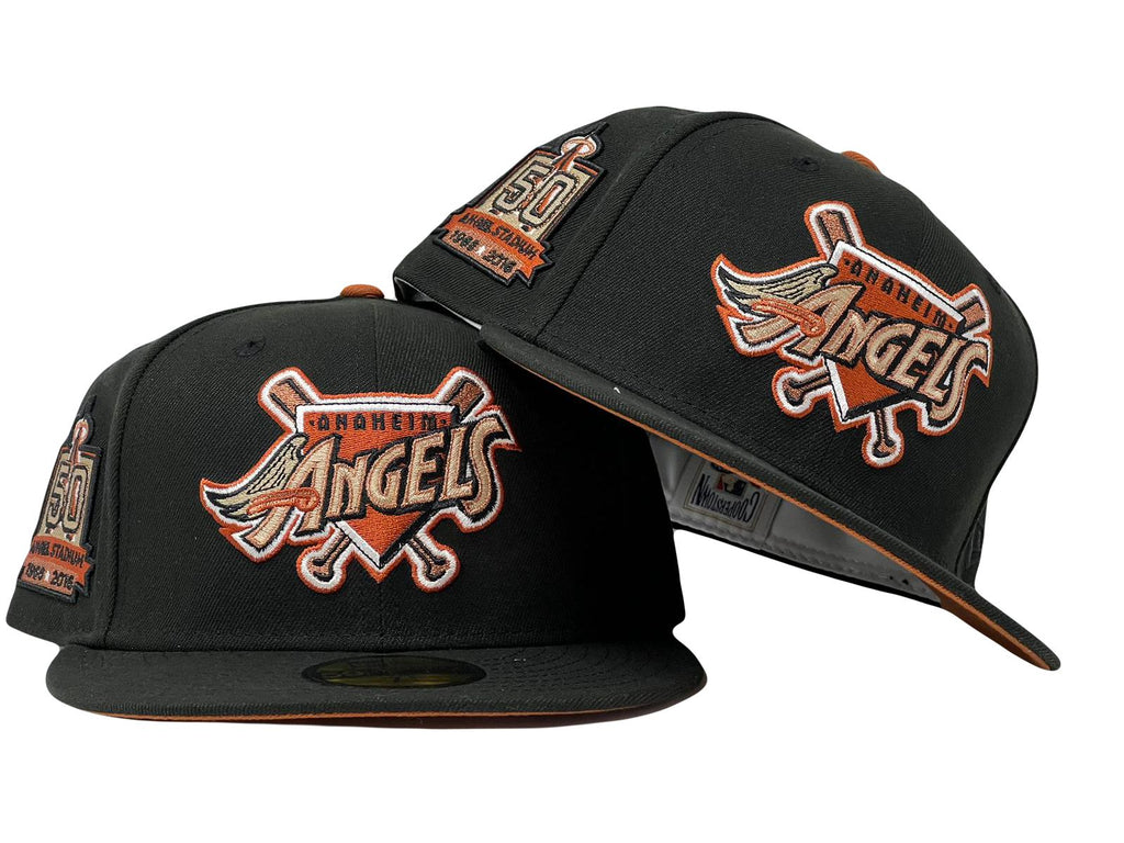 Anahiem Angels 50th Anniversary Black Rust Orange Brim New Era Fitted Hat
