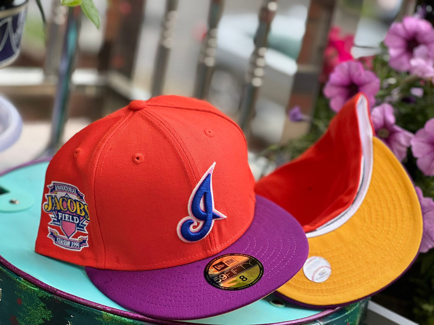 CLEVELAND INDIANS 1994 INAUGURAL SEASON JACOB FIELD "SOCIAL MEDIA PACK" YELLOW BRIM NEW ERA FITTED HAT