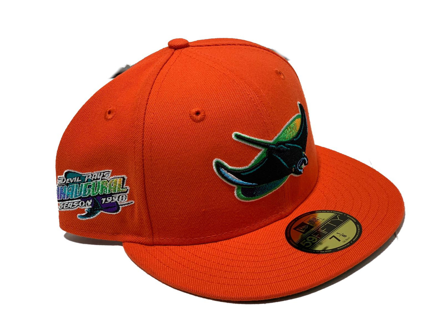 TAMPA BAY DEVIL RAYS 1998 INAUGURAL SEASON ORANGE GREEN BRIM NEW ERA FITTED HAT