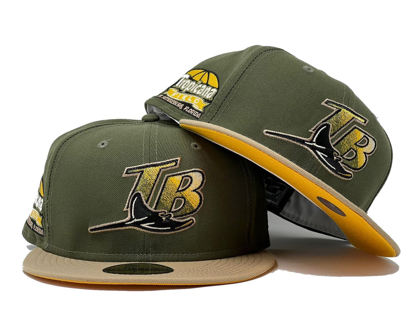 Tampa Bay Tropicana Field Olive Green Camel Taxi Yellow Brim New Era Fitted Hat