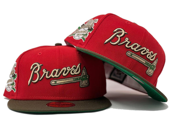 ATLANTA BRAVES 30TH ANNIVERSARY RED BROWN VISOR GREEN BRIM NEW ERA FITTED HAT