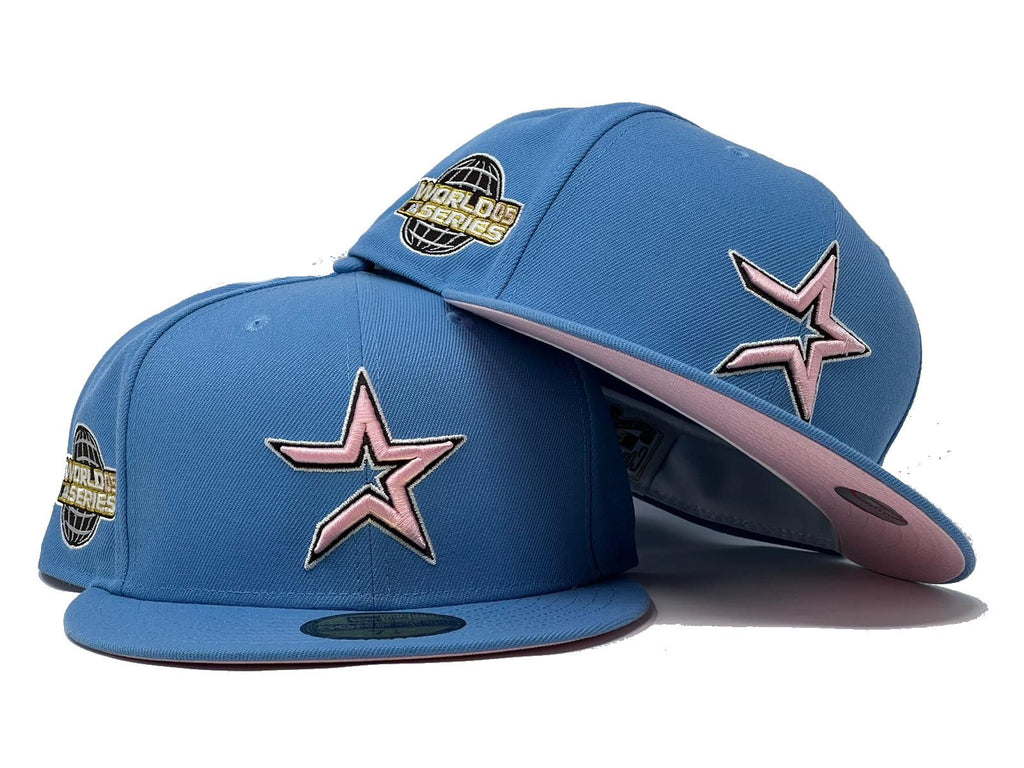 HOUSTON ASTROS 2005 WORLD SERIES SKY BLUE PINK BRIM NEW ERA FITTED HAT